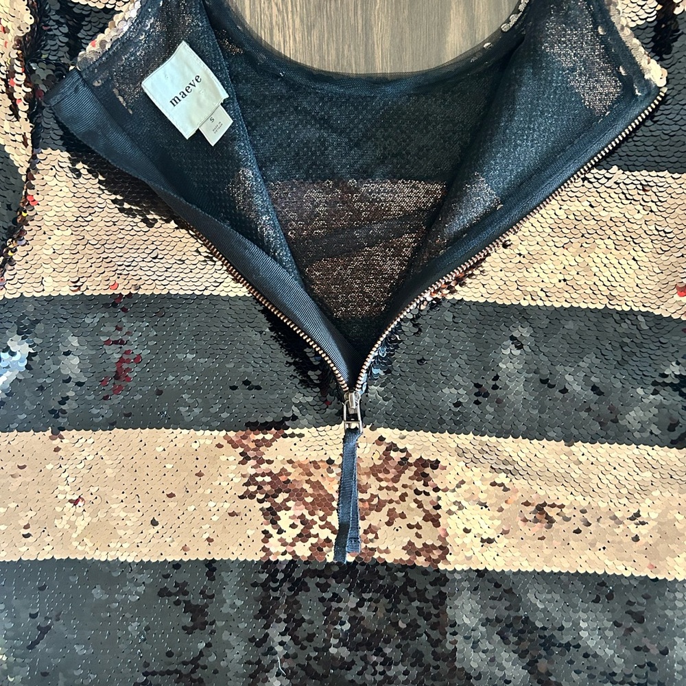 Anthropologie Maeve Short-Sleeve Sequin Striped Top Size - Picture 8 of 10